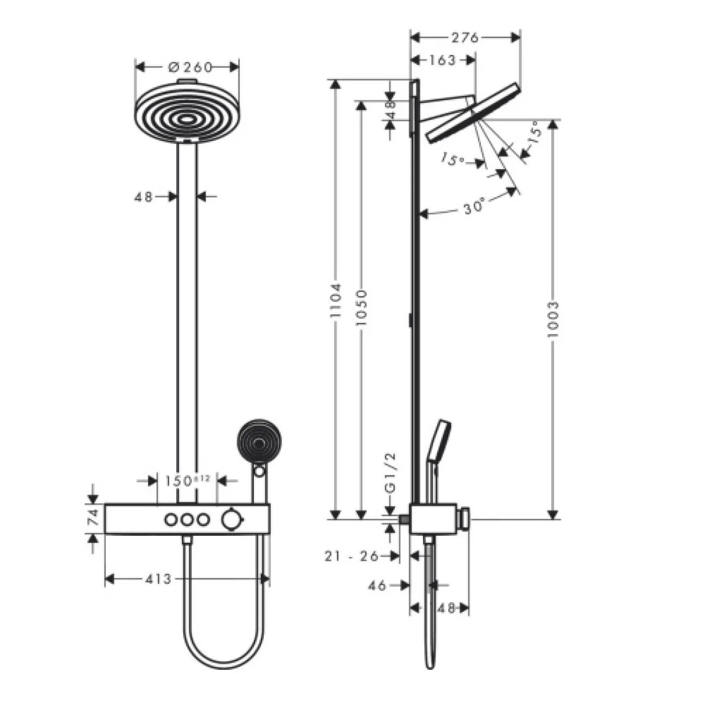 Душова система з термостатом Hansgrohe Pulsify Showerpipe 260 (24240000) - Фото 1